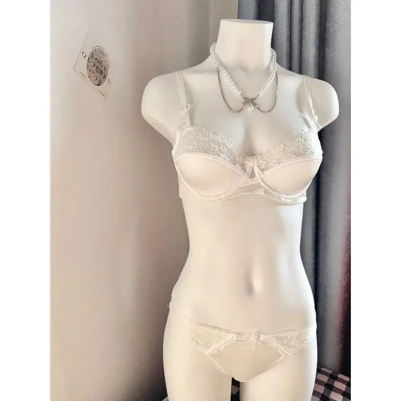 Conjunto de sutiã minimizador de renda vermelha, popular, meia xícara, ultra fino, busto grande, suporte macio, festa de noiva, lua de mel, noite, 32-38