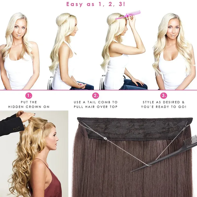 Sintético sem clipe de onda extensões de cabelo escondido segredo falso peça de cabelo uma peça linha de peixe falso pedaço de cabelo — image 5