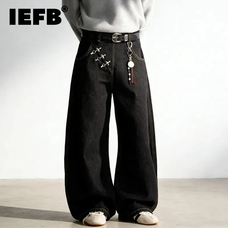 Airplane Button Design Black Men's Boot Cut Jeans Niche Unisex High Street Loose Wide Leg Denim Long Pants 2026 New 9X2176