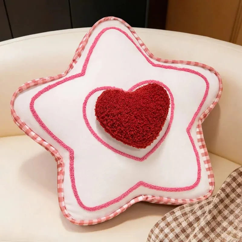 Grade vermelha lance travesseiro estrela lua amor coração triangular elipse sofá cama almofada lombar para decoração de casa ornamentos