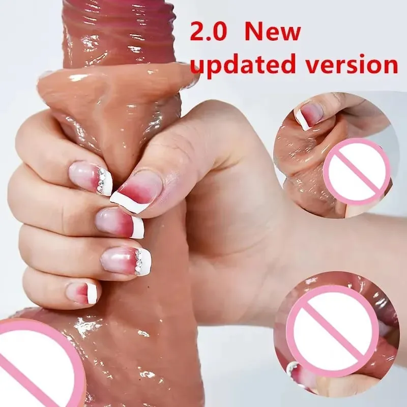 2.0 pau versão atualizada de testículo deslizante pênis realista para mulheres deslizante prepúcio vibrador brinquedo sexo anal para casal silicone