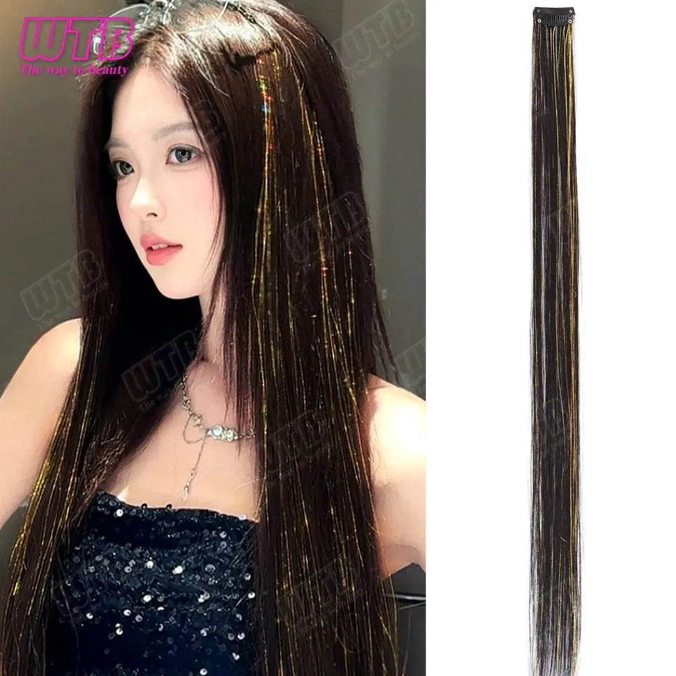 Peruca de extensão de cabelo sintético bb clip estilo destacado laser seda peruca de extensão de cabelo reto adequado para uso diário feminino