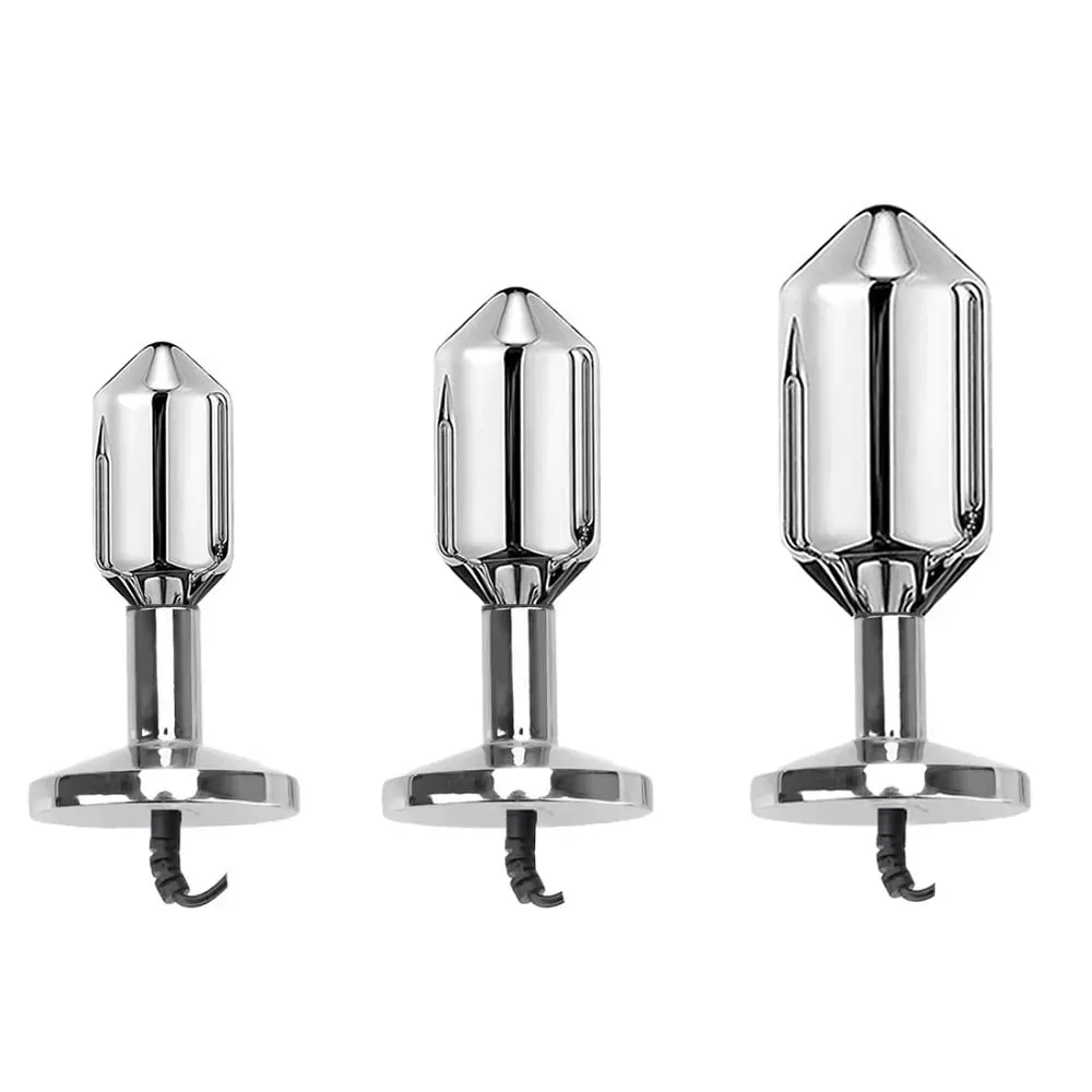 Bi-polar Electro Shock Anal Butt Plug Set Small Medium Large Metal Anal Beads Electric Shock Stimulation Sex Toy