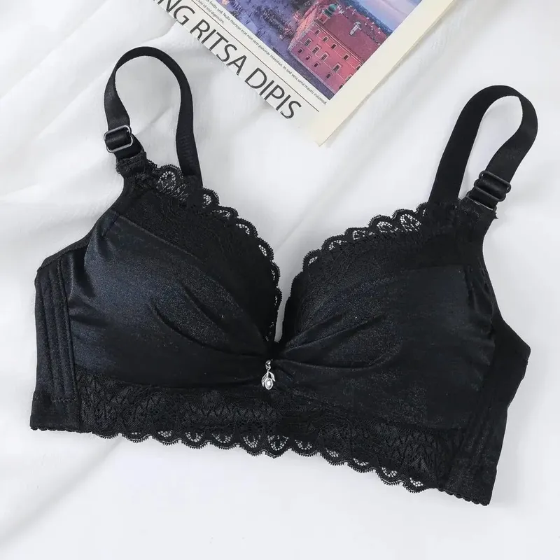 Ultra-Thick Push Up Bra with Side Support 8cm Thick Cups Lace Gathered Lingerie Wireless Full Coverage Bra for A/B Cup
