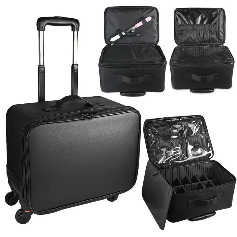 Large Capacity Makeup Trolley Case Multifunctional Oxford PU Satchel Rolling Tool Box for Beauty Nail Art Tattoo Fashion Luggage