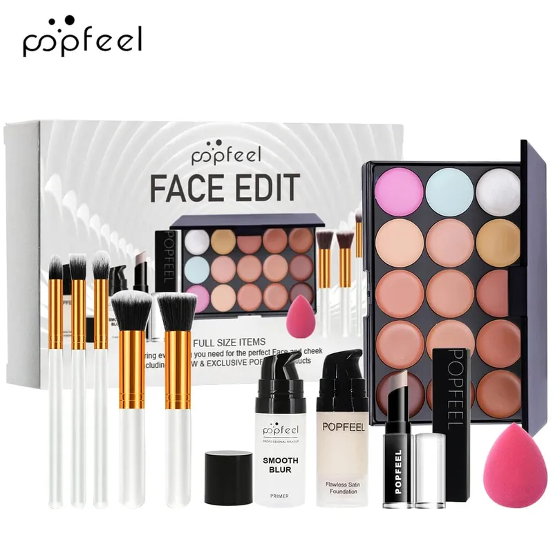 10-Piece Face Makeup Set - Beginner-Friendly Foundation Concealer & Brush Combo - Complete Face Makeup Kit for Flawless