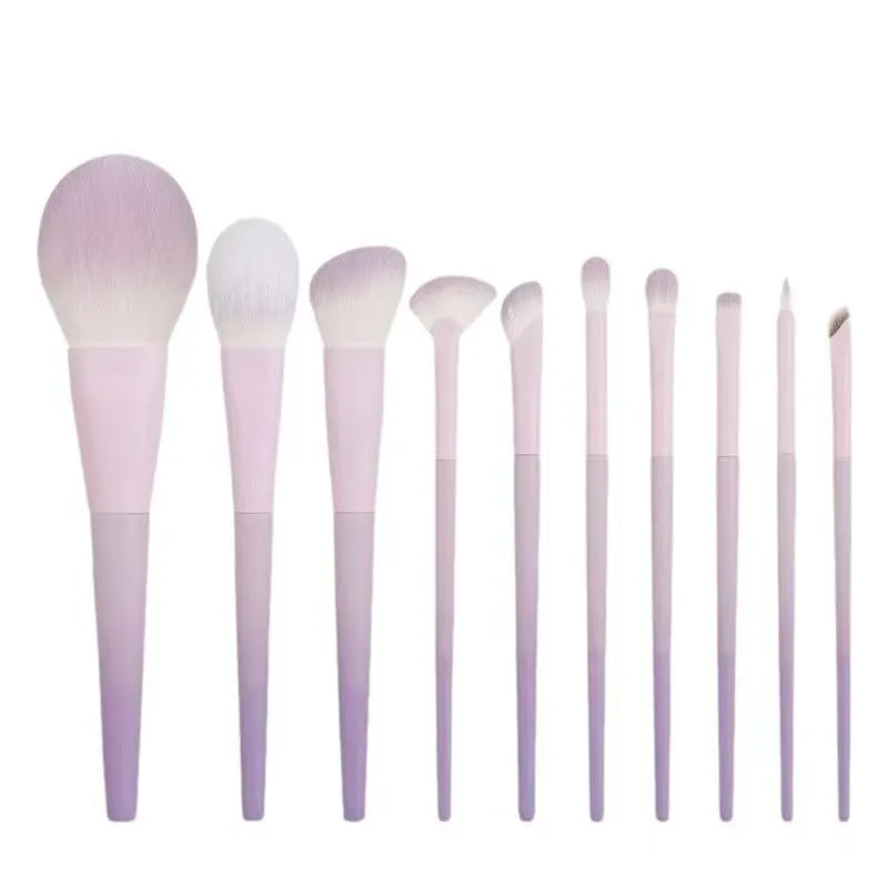 10 pçs rosa roxo gradiente plástico lidar com escova de maquiagem conjunto de cerdas de fibra sintética pó fundação pincéis cosméticos