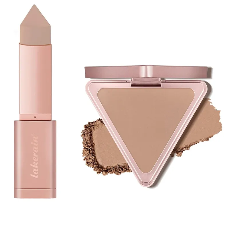Paleta de configuração de bronzer fosco, 2 peças, creme em pó, bastão bronzeador para contorno facial, sombreamento, efeito de maquiagem de longa duração, água