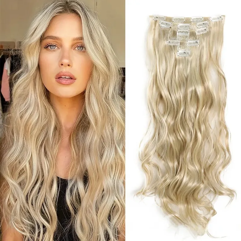 7 Clips In Hair Extensions Long Wave Hairstyle Blck 60-71cm Natural Synthetic Hair Daily Use Hairpiece For Women — image 5