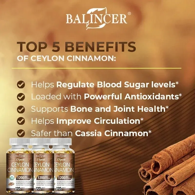 Suplemento Orgânico de Canela do Ceilão - Antioxidante Sistema Imunológico Saúde Cardiovascular e Gastrointestinal Não OGM Sem Glúten