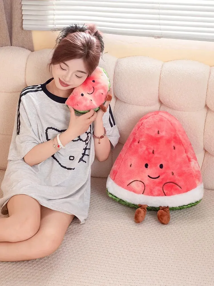 23/45cm Cute Watermelon Slice Plush Pillow Smiling Face Cute Triangular Fruit Red Cushion with Legs Plushie Decoration Gift