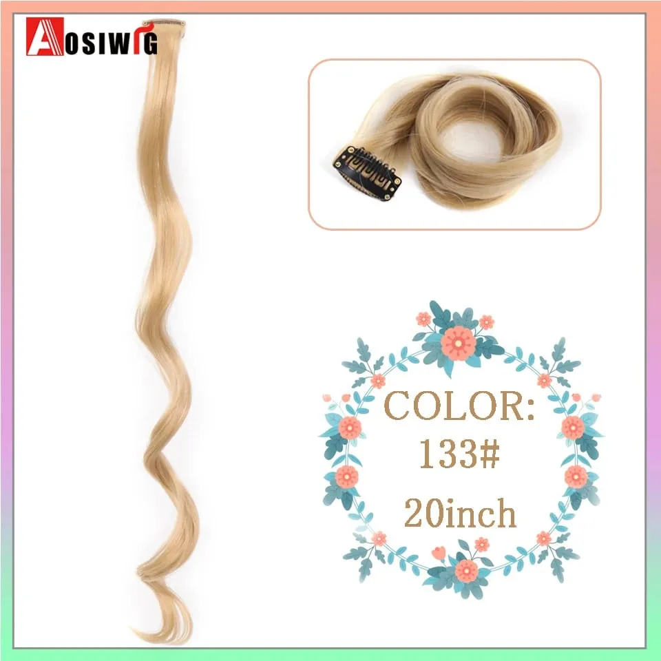 22 "sintético longo reto arco-íris destaque extensões de cabelo colorido clipe em uma peça ombre rosa roxo verde amarelo para wome