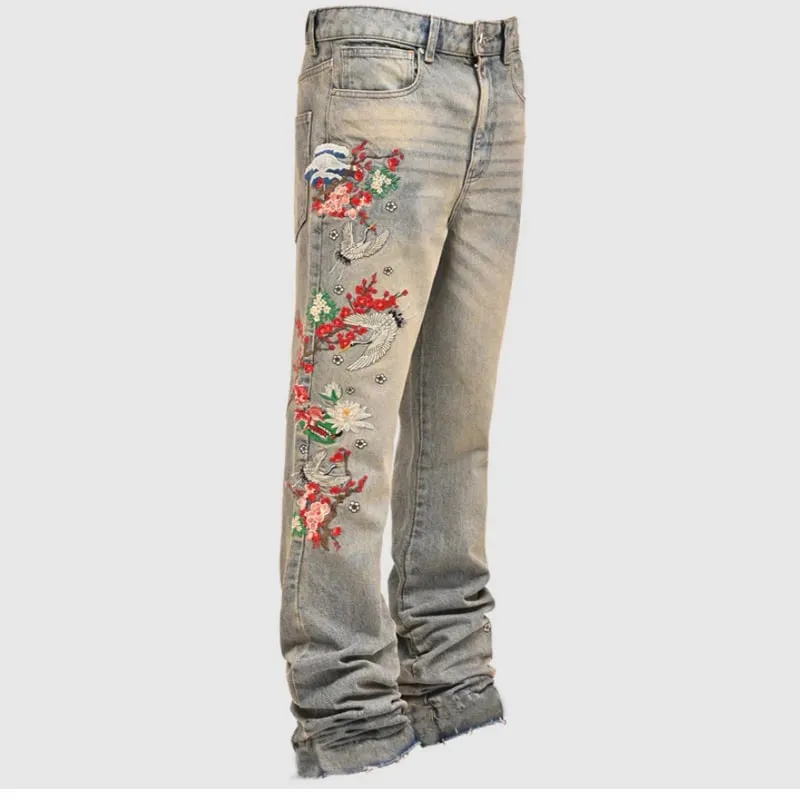 Kakan - Novo jeans masculino azul slim fit com remendo Y2k com design estampado jeans longo marca masculina — image 10