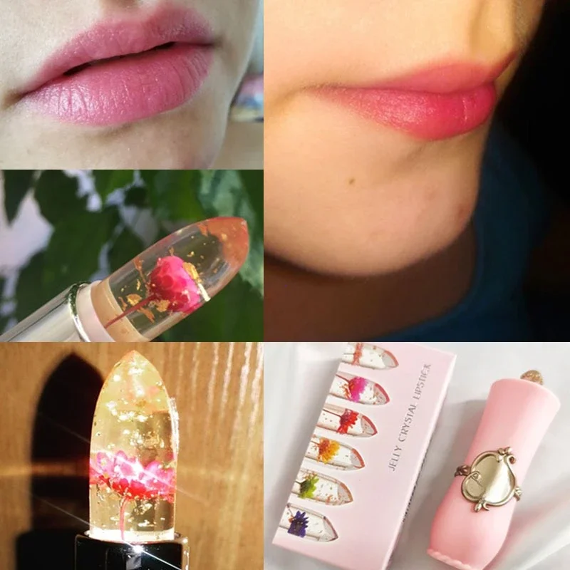 Flor geléia batom conjunto mudança de temperatura hidratante flor lábio vara longa duração bálsamo labial mudança de cor mágica brilho labial conjunto