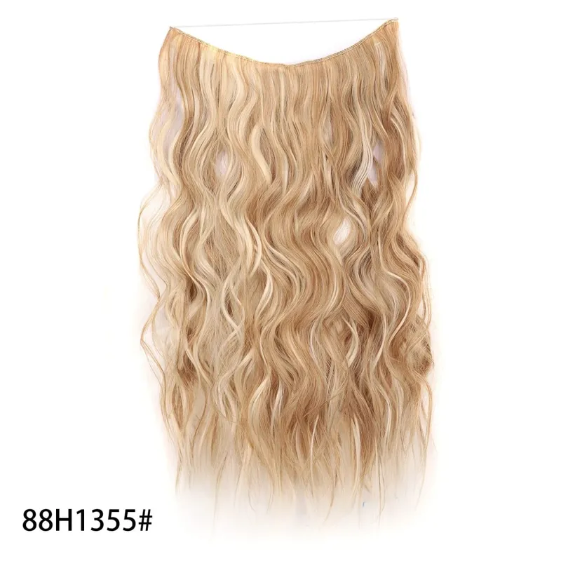 Extensões de cabelo de fio invisível sintético longo 4 clipes em onda encaracolado peruca para mulheres 20 Polegada extensões de cabelo de linha de peixe secreto