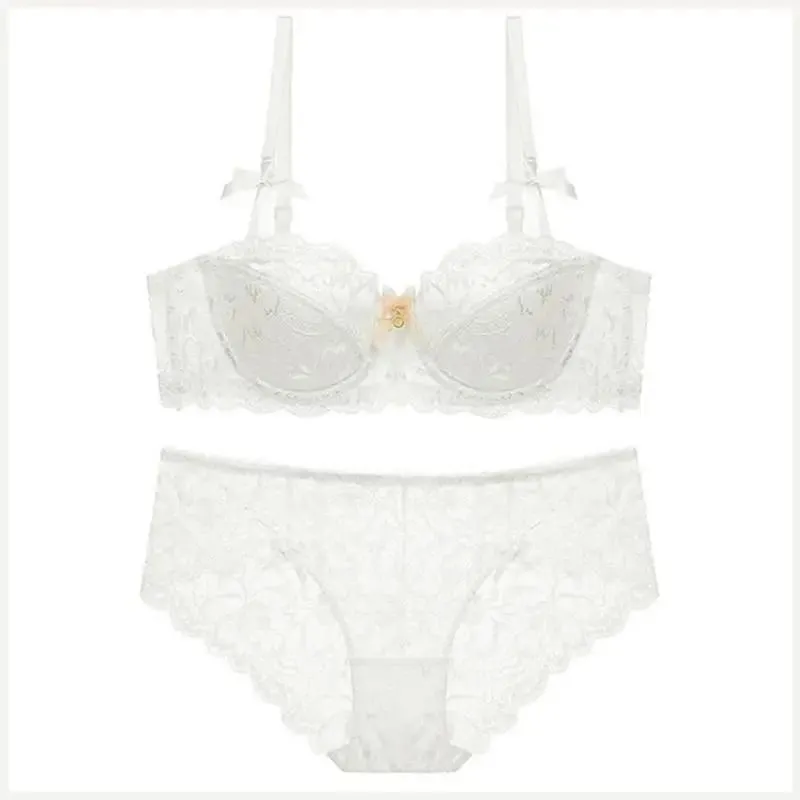 Conjunto de lingerie com alça ajustável para mulheres, 2 peças de sutiã e calcinha de renda floral