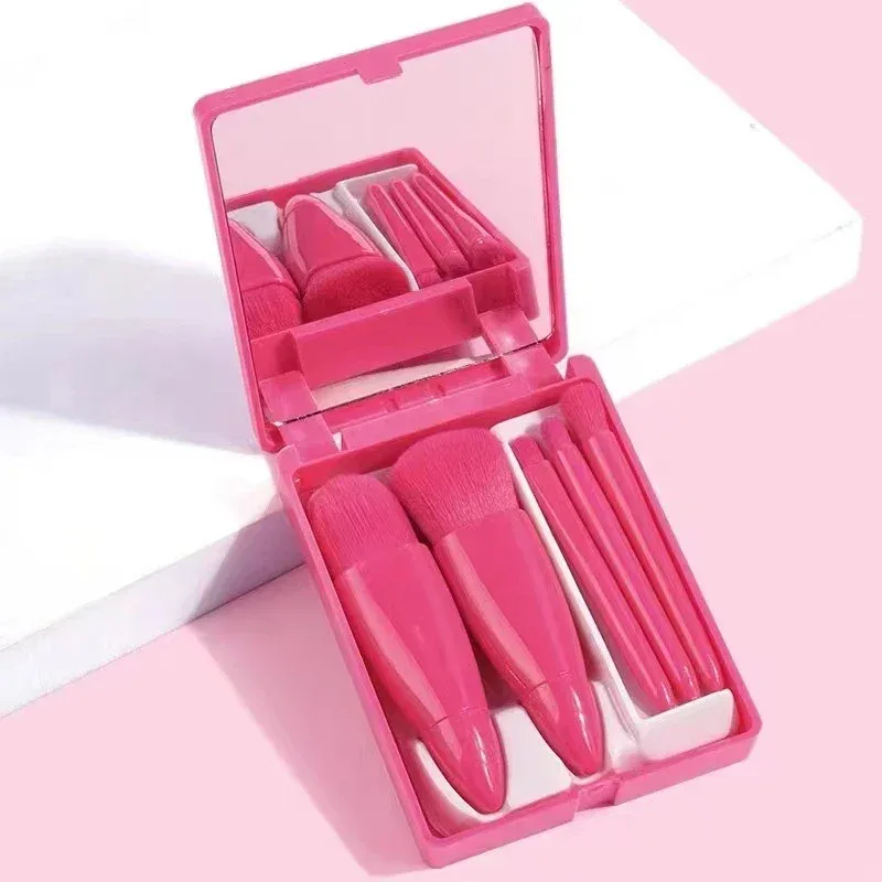 5pcs Travel Size Makeup Brushes Set Mini Makeup Brushes Small Complete Function Cosmetic Brushes Kit With Case And Mirror Perfe