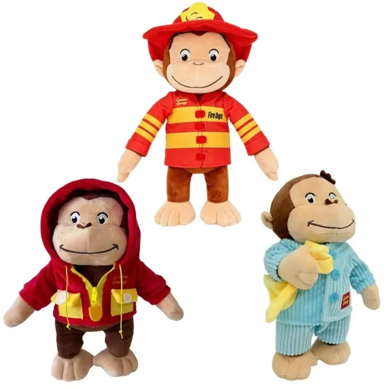 Novo anime fogo departamento bombeiro curioso george pelúcia bonito bebê curioso george macaco pelúcia animais macios plushie travesseiro boneca brinquedo — image 11