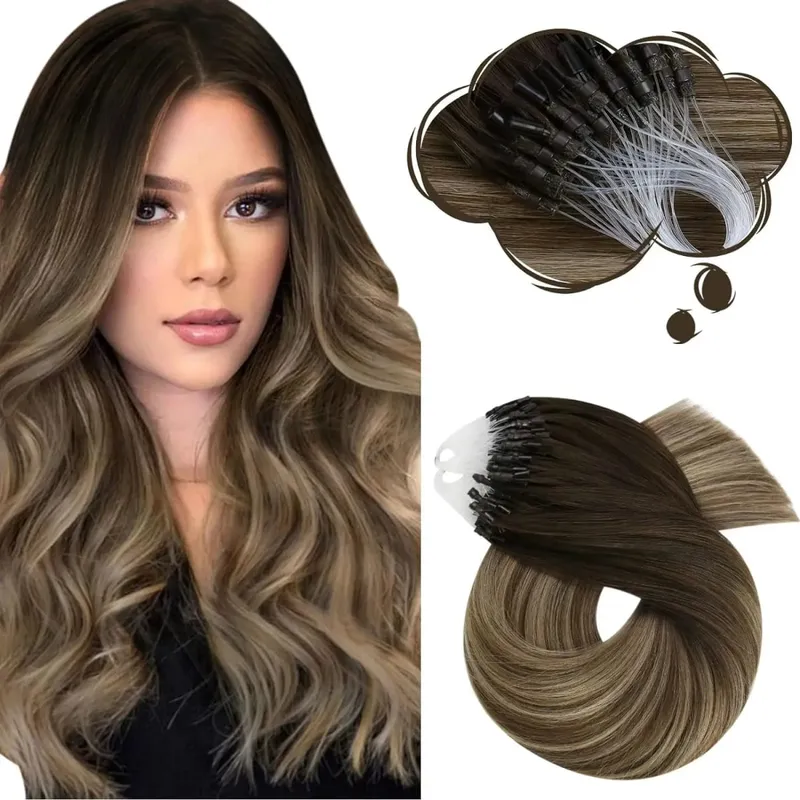 Moresoo Micro Link Hair Extensions Human Hair Micro Loop Hair Cold Fusion 50G Invisible Brazilian PreBonded Remy Micro Ring Hair