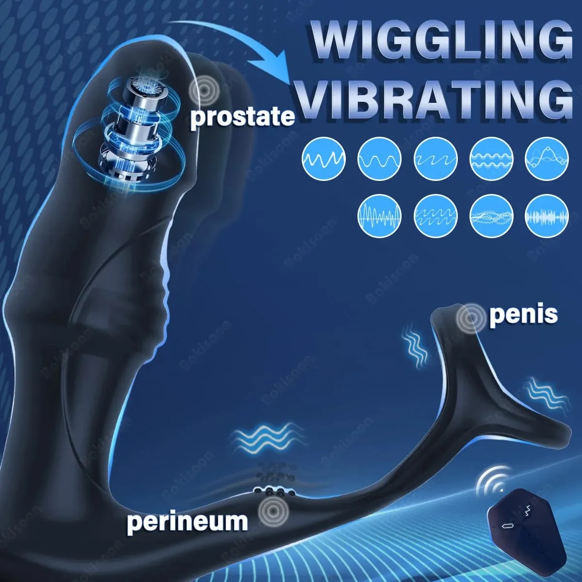Bokisoon massageador de próstata vibrador anal 9 movimentos de impulso com anel peniano plugue anal controle remoto brinquedos sexuais p massageador esportivo