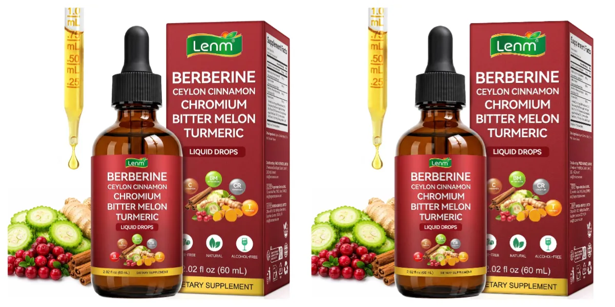 Lenm Berberine Liquid Drops com Ceilão Canela Cromo Melão Amargo Cúrcuma para Suporte ao Bem-Estar Metabólico 60ml 30 Porções — image 8