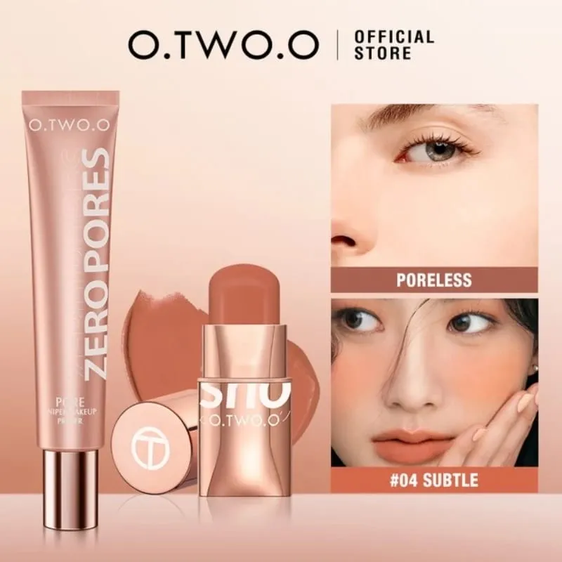 O.TWO.O 2pcs Conjunto de maquiagem Multi Batom Blush Stick Face Primer Base de maquiagem Controle de óleo Maquiagem leve à prova d'água para mulheres