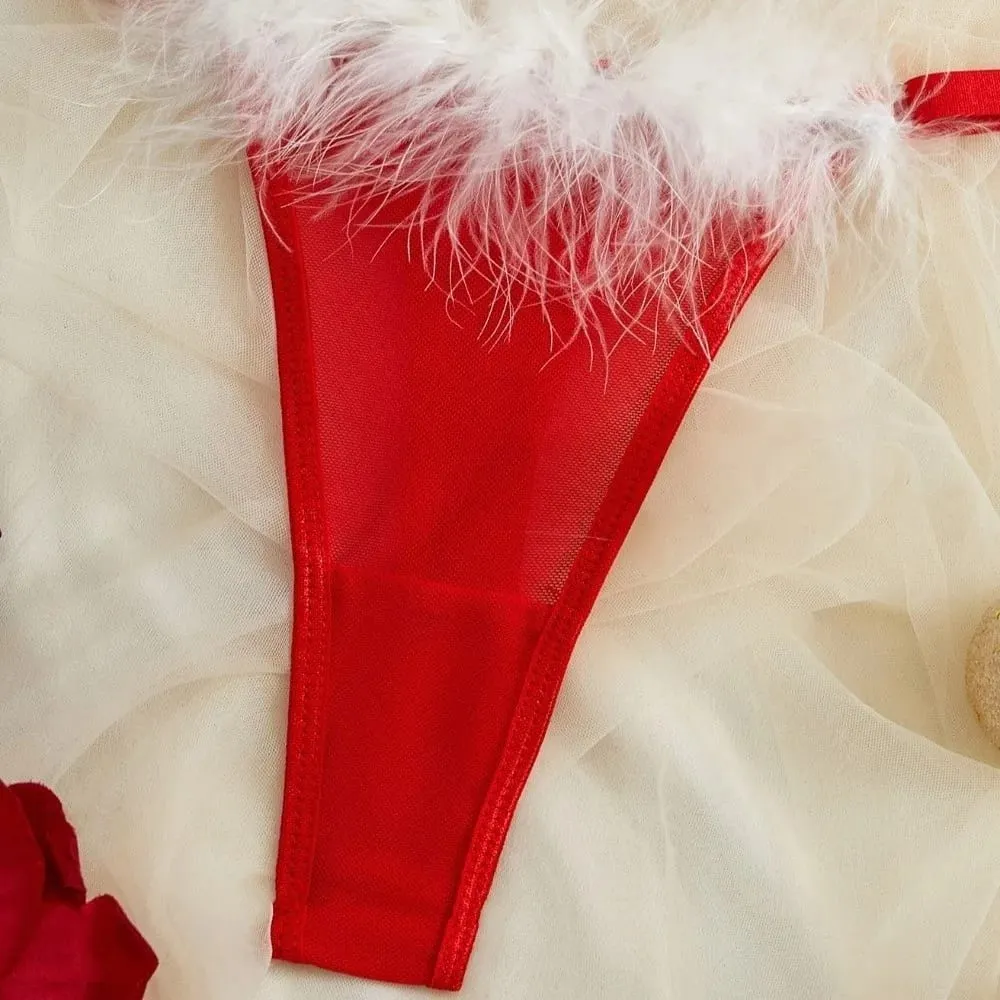 Furry Women's Underwear Wireless Bow Decor Lingerie Set Mesh Transparent Romantic Intimate Bra Panties Suit Anniversary
