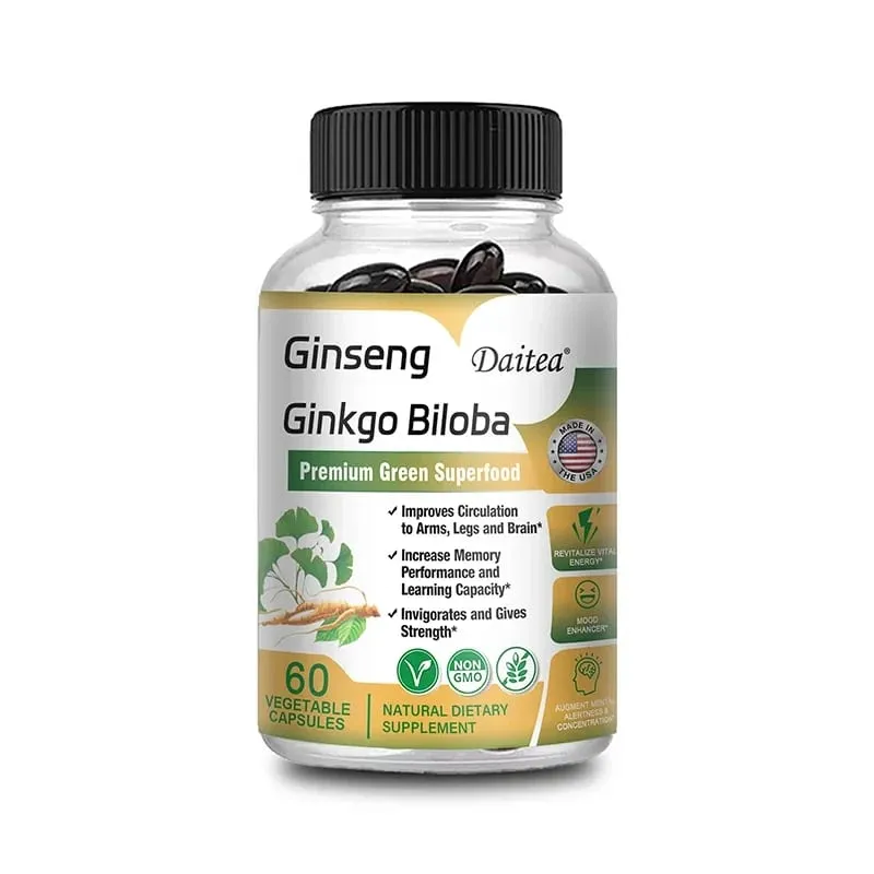 Premium Ginseng + Ginkgo - Nootropic Brain Supplement Memory & Concentration Circulation & Energy Boost 120 Capsules