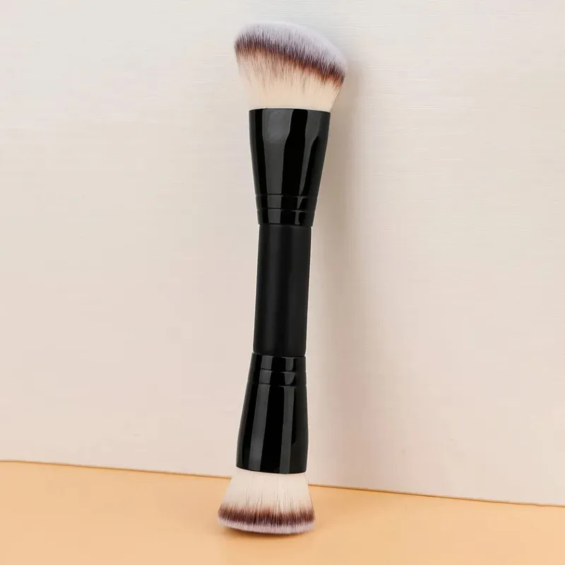 Pincel de maquiagem de ponta dupla, pincel de base plana para contorno em ângulo, para base de creme BB, mistura perfeita, contorno oculto