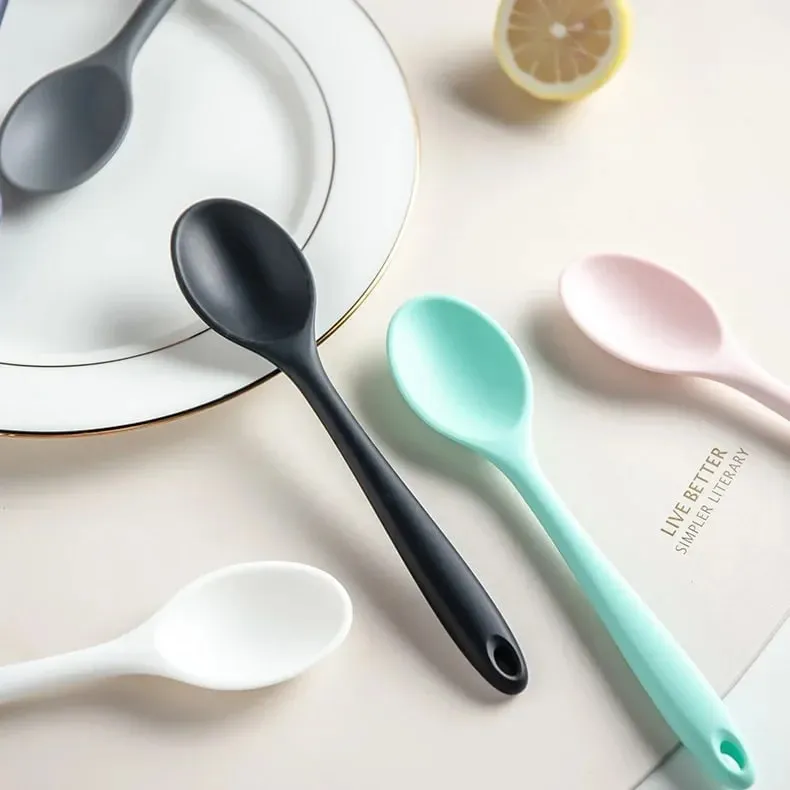 3pcs Silicone Spoon Mixing Soup Spoons Kitchen Mixing Ladle Cooking Utensils Kitchenware Tool for Stirring and Serving