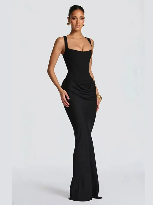 Mulheres sexy sólido plissado vestido sem alças senhora chique fora do ombro sem costas cintura alta vestidos divididos 2026 verão vestido de festa à noite — image 11