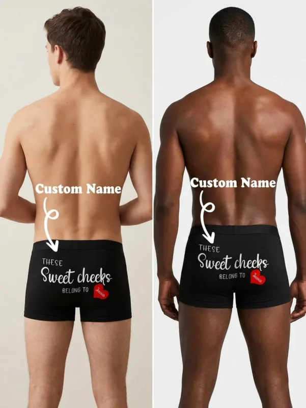 Cueca boxer masculina de algodão com nome personalizado, cueca boxer personalizada com nome nas costas, presente para ele, marido, namorado, aniversário e dia dos namorados