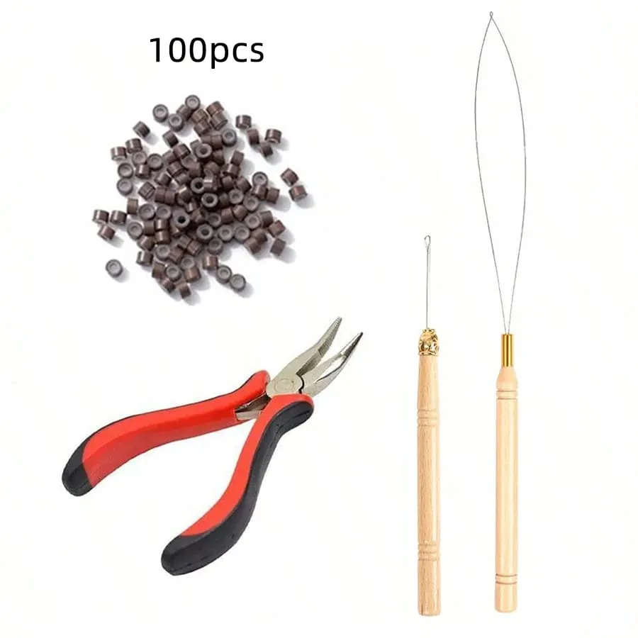 Kit de extensões de cabelo sintético arco-íris de 20 polegadas, 10 peças, extensões i-tip coloridas com micro contas, agulha de gancho para mulheres, crianças, cosplay