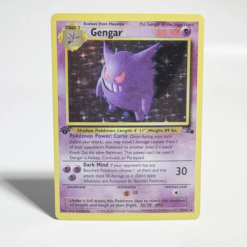 Cartas pokémon 1996, edição básica, cartão flash, charizard, gengar, blastoise, feraligatr, gengar, cartão comercial, coleção de proxy