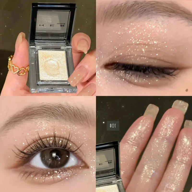 Monocromático azul metálico sombra diamante brilho verde sombra de olho paleta iluminador espumante perolado roxo olhos maquiagem