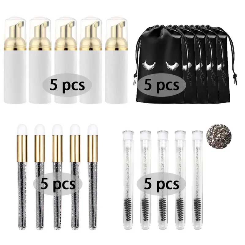 60ml recarregável vazio bomba de plástico garrafa lash extensão kit limpeza haste longa escova lash modelador poeira tubo eva saco armazenamento ferramentas