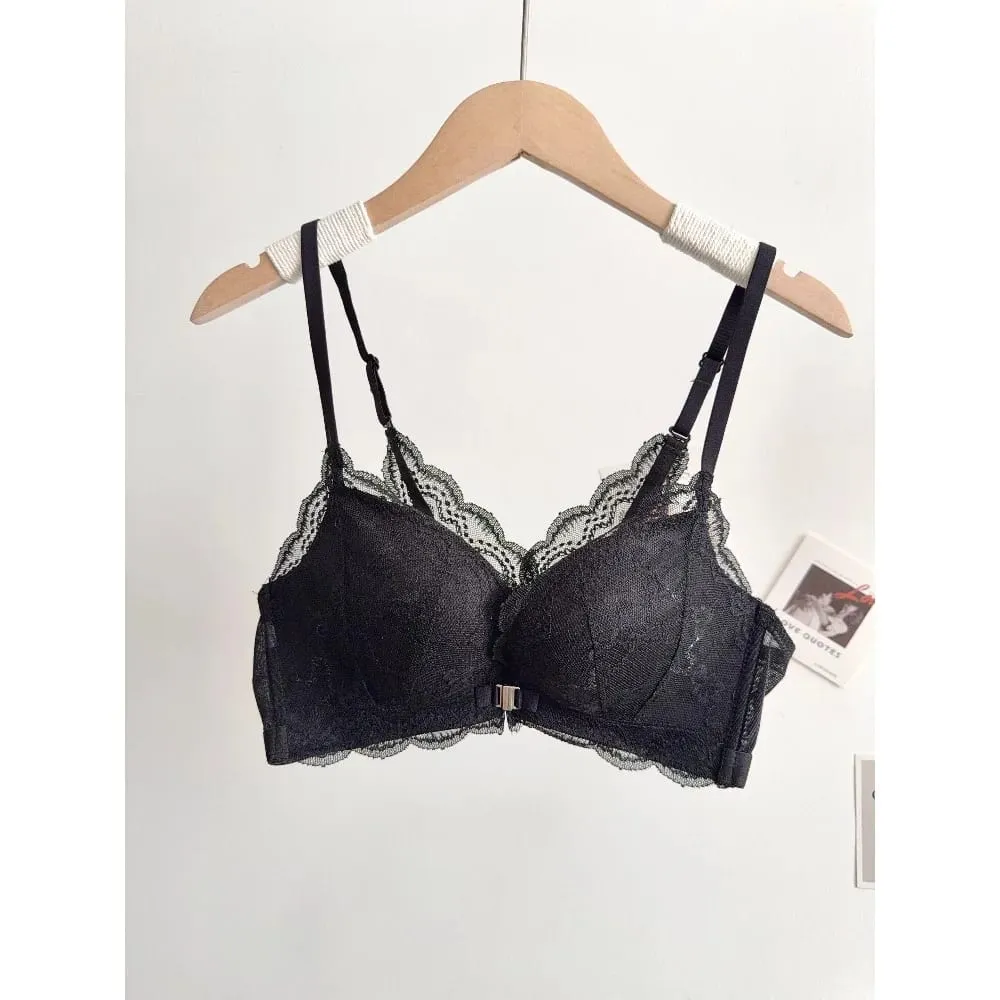 Feminino pequeno busto conjunto de sutiã de renda fechamento frontal sem fio bonito volta push‑up sutiã macio diário lingerie tamanho 32‑38ab