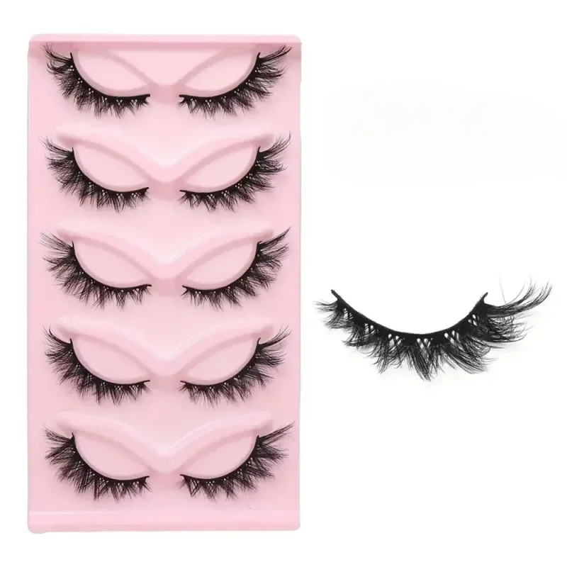 Cat Eye Eyelashes 3D Natural False Lashes Fluffy Soft Cross 5 Pairs Manga Lashes Wispy Natural Eyelash Extension Makeu