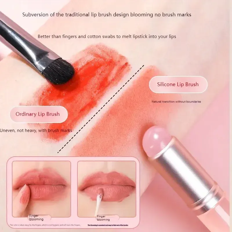 Escova labial de silicone pequena cabeça redonda manchas escovas à prova de poeira coberto escova labial multifuncional batom corretivo ferramentas de maquiagem