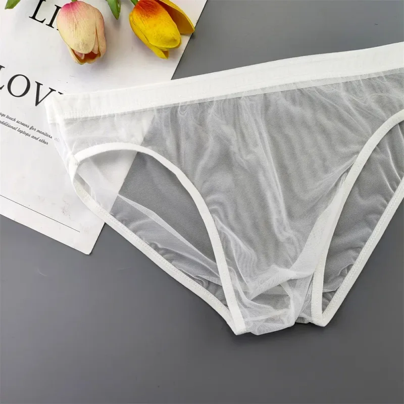 Plus Size Transparent Underwear See Through Sexy Briefs for Men with Pouch Nylon Hombre Slips Breathable Male Panties XL-4XL