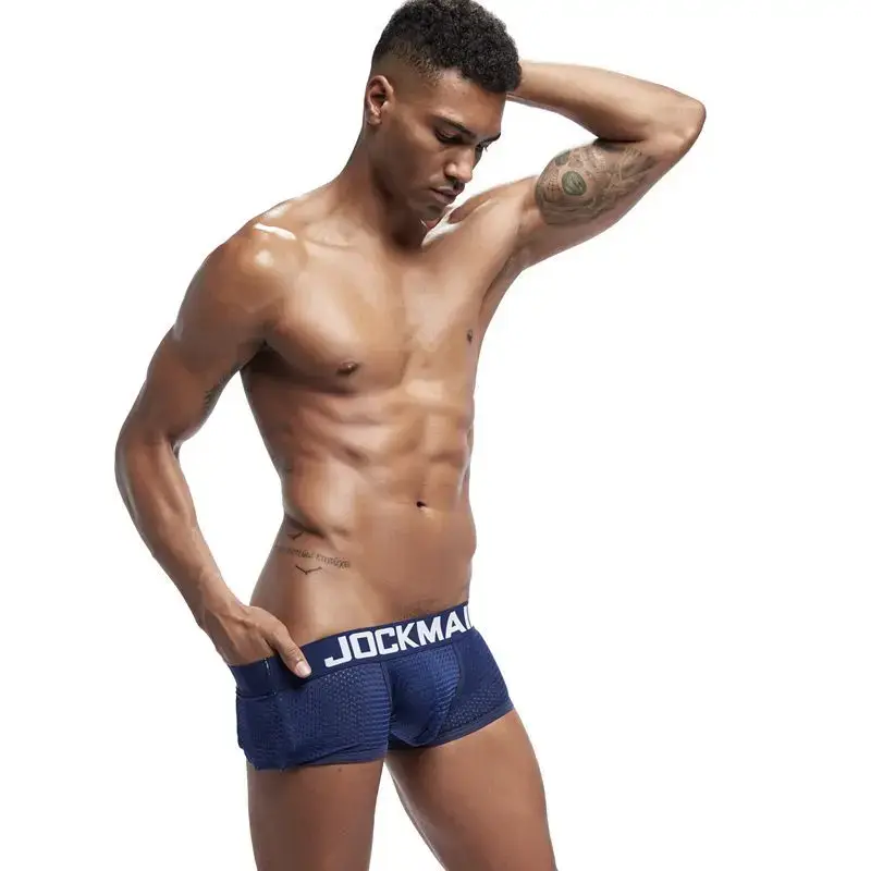 Jockmail Boxers Sexy Mens Panties Mesh Quick-drying Breathable Calzoncillos Solid Color Simple Boxers Hombre Semi-transparent