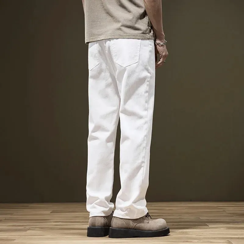 Tall Man White Jeans Straight Extra Long Boys Lengthened Plus Size 42 44 46 48 Loose Cotton Stretched Denim Pants Male Trousers