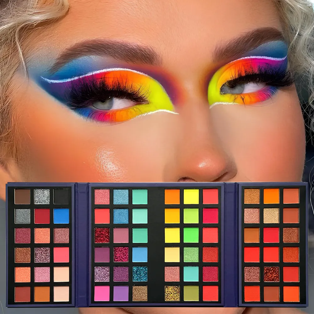 Paleta de sombras com 72 cores, 8 peças de pincéis de maquiagem, brilho fosco, brilhante, colorido, kit de maquiagem para palco de festa