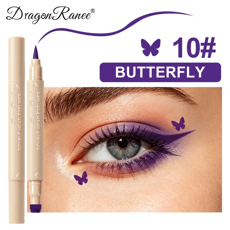 Delineador líquido com carimbo de cabeça dupla, à prova de manchas, secagem rápida, à prova d'água, 2 em 1, colorido, amor, estrela, borboleta, linha de olhos, maquiagem