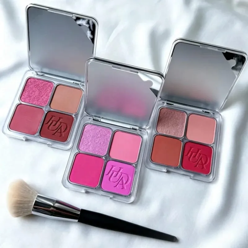 Blush em pó de 4 cores, ajuste fino, leve, natural, brilhante, durável, à prova d'água, resistente ao suor, blush, brilho labial, maquiagem