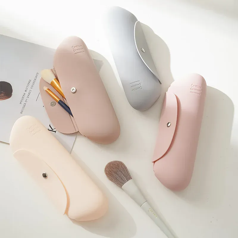 Suporte de escova de maquiagem de viagem silicone escovas cosméticos saco de armazenamento portátil beleza esponja caso organizador de maquiagem para viajar