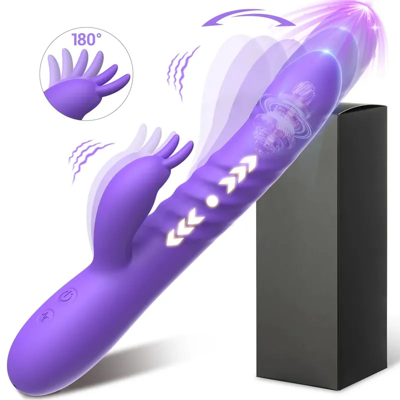 Vibrador coelho poderoso para mulheres, vibrador telescópico, ponto g, estimulador clitoriano de silicone, masturbador feminino, brinquedos sexuais — image 7