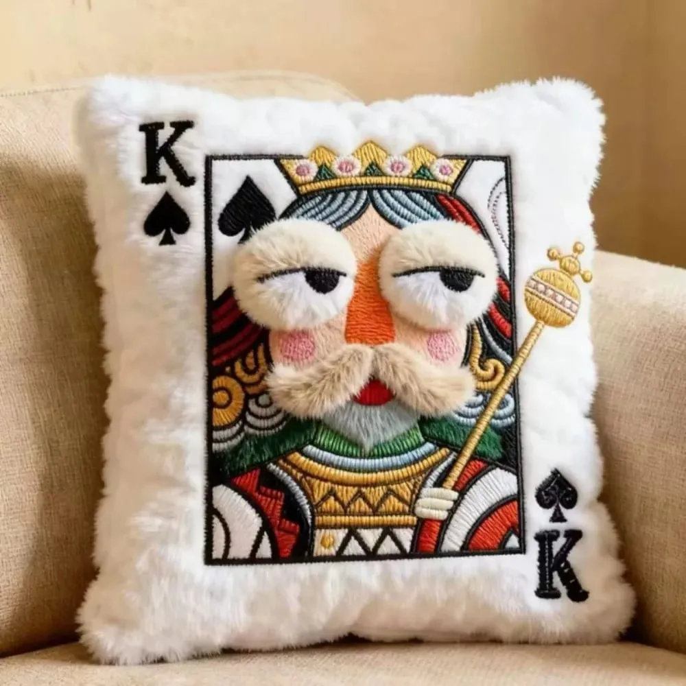 Almofada de cartão de pôquer estilo patchwork, olhos grandes 3d, design de alto valor, travesseiro bordado, tema de jogo de cartas, travesseiro de retalhos, decoração de casa