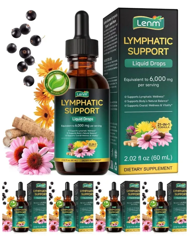 Lenm 60ml sistema linfático limpa suplementos líquidos de suporte imunológico gotas de ervas linfáticas orgânicas naturais para suporte de equilíbrio