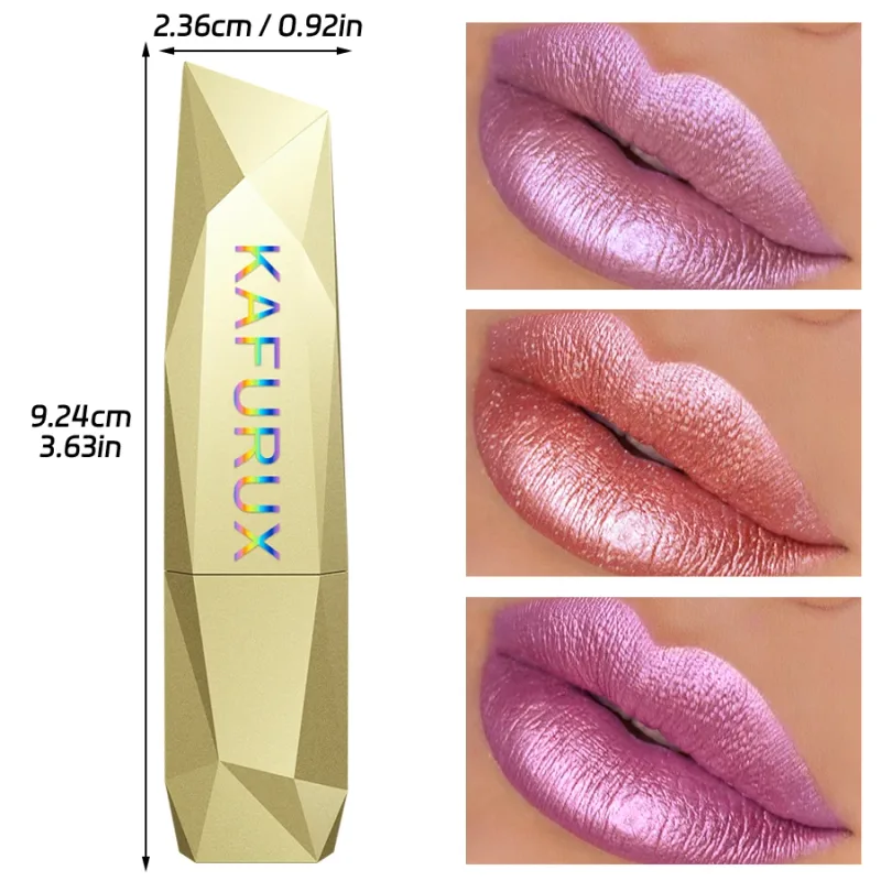 Batom metálico com glitter, acabamento hidratante, 19 cores, vermelho, rosa, brilhante, altamente pigmentado, lábios, maquiagem, presentes, cosmético, 1 peça — image 7